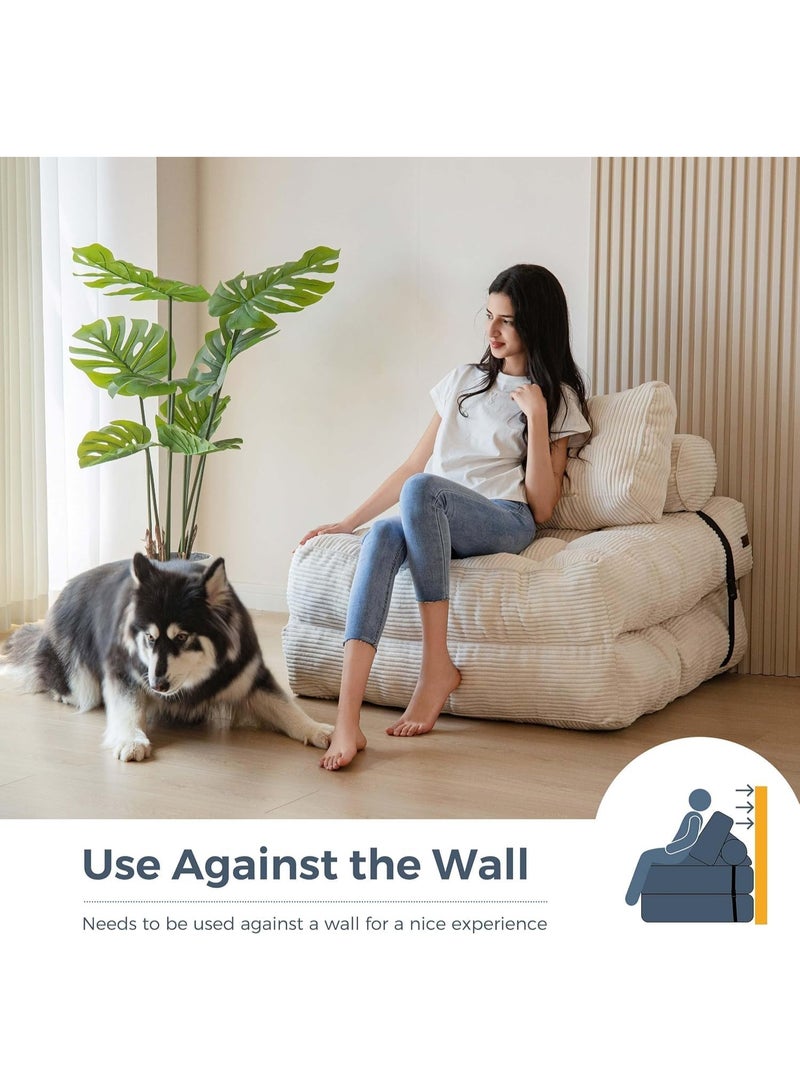 Chulovs Single-size convertible sofa bed – a foldable sofa bed with pillows, a foldable mattress, and a backrest, perfect for family use as a floor lounger (off-white). - Image 3